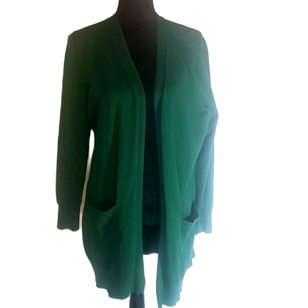 Folunsi Green Open Front Cardigan with ribbed hem and sleeve cuffs Size XL